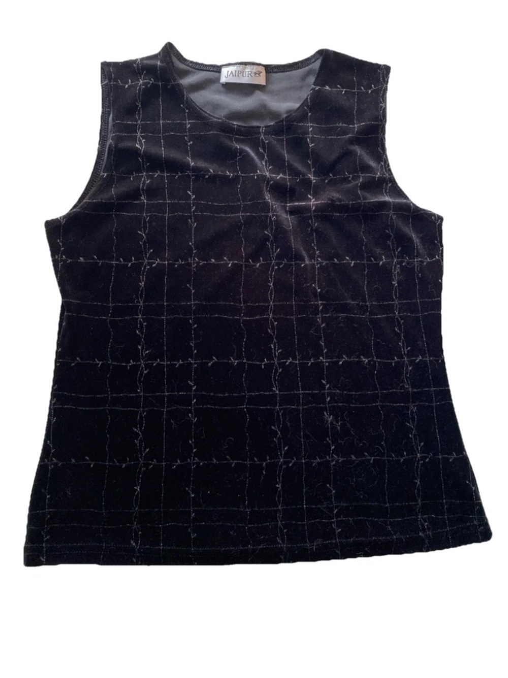 Jaipur Black Velvet Grid-Detail Sleeveless Tank